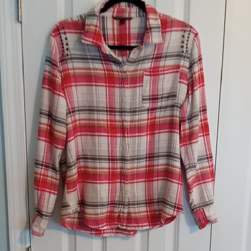 Victoria's Secret Red and White Plaid Button Down Shirt